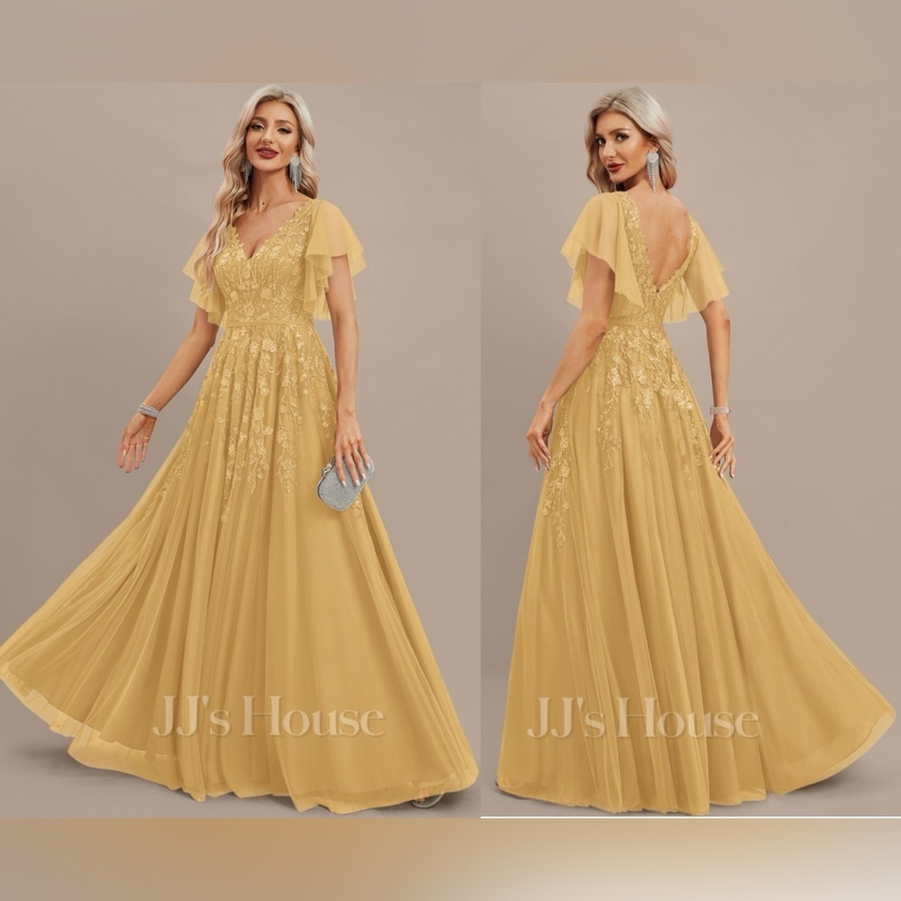 NWT JJ’s HOUSE GOLD EVER PRETTY SEQUIN, TULLE, LACE APPLIQUE’ Sz16. STUNNING!